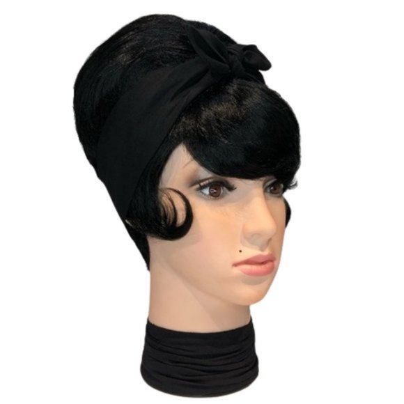 Solid Black Rockabilly Bandana Tie Headband - Picture 4 of 13